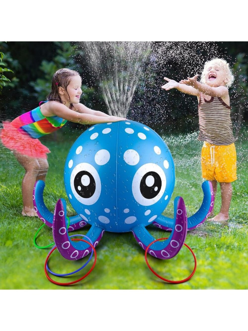 Inflatable Octopus Water Sprinkler Toy with 6 Rings - Fun Summer Outdoor Play